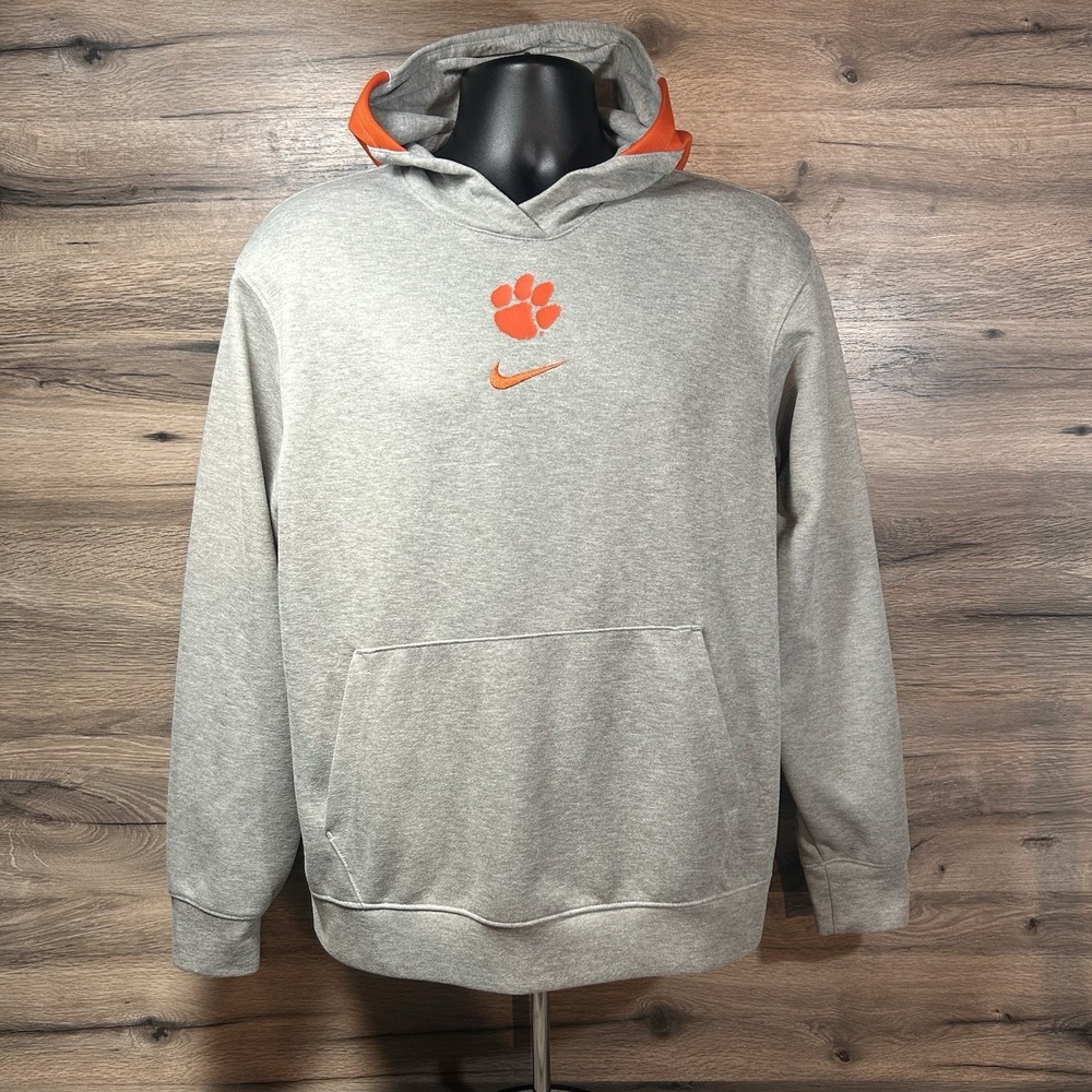 Clemson Nike Hoodie Sweatshirt Mens Medium  Gray Nike Center Logo Only Worn Once